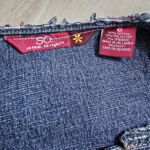 Upcycled Denim Vest with Ruffle Trim and Butterfly Patch Size Medium - Picture 9 of 11